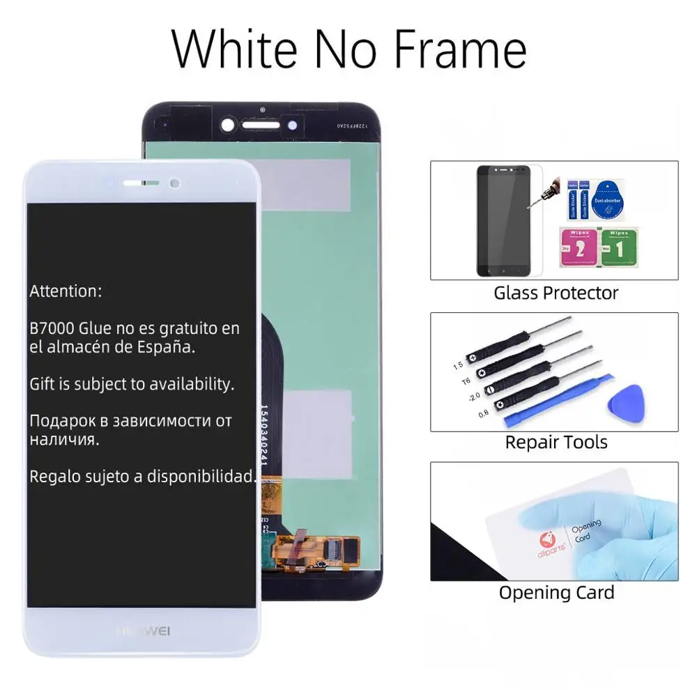 Дисплей для HUAWEI P9 Lite Nova Lite GR3 LCD в сборе с тачскрином на рамке 5.2'' белый золото черный синий - Цвет: No Frame White