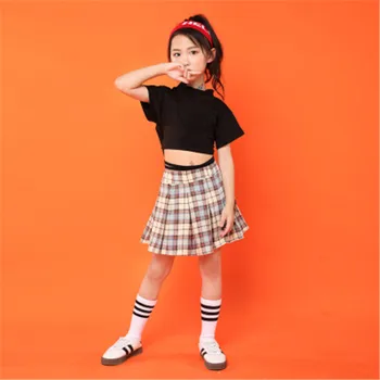 

Girls Stage Show wear Costumes Kids Ballroom Jazz Dancing Outfits for Girls T Shirt Crop Tops Skirt Hip Hop Dance Clothes Suit