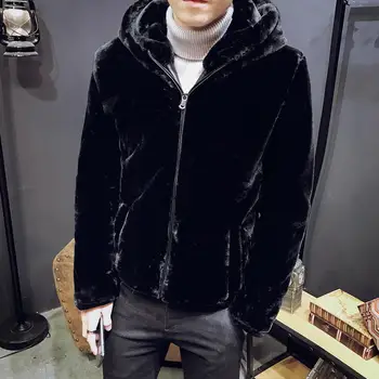 

Casual Luxury Plus Size Hooded Rabbit Jackets 2020 Retro Elegant Winter Mens Faux Fur Coat Windbreaker