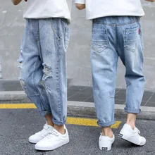 Джинсовые брюки для мальчиков, весенне-осенние классические ковбойские брюки с дырками, Весенняя универсальная одежда для детей 3-12 лет