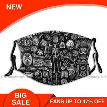 

Skeleton Mouth Face Mask Human Anatomy Black Print Facial Mask Adult Cool Polyester with 2 Filters Mask