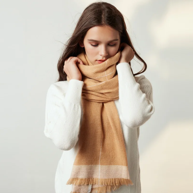 in the fall and winter of female long han edition joker more students warm double-sided plaid shawl cashmere scarf