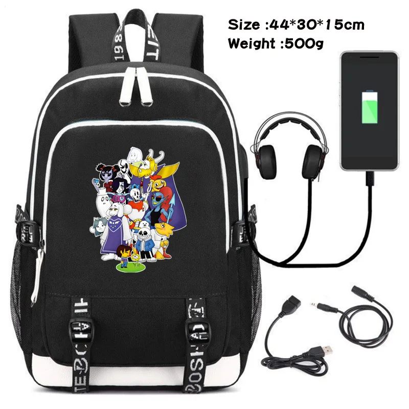 Игра Undertale Frisk Sans Papyrus рюкзак с принтом мультяшный рюкзак Usb зарядка компьютер Студенческая сумка underale ноутбук дорожная сумка