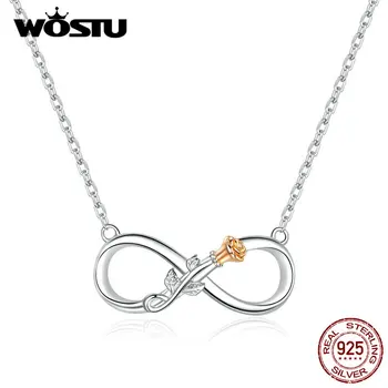 

WOSTU Real 925 Sterling Silver Infinite Love Flower Necklace Chain Link For Women Wedding Long Necklace Fine Jewelry BKN371