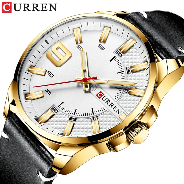ساعة يد رجالية من CURREN جديد مع حزام من الجلد ، مقاومة للماء بحركة كوارتز التناظرية على مدار الساعة ، نموذج 8371 1