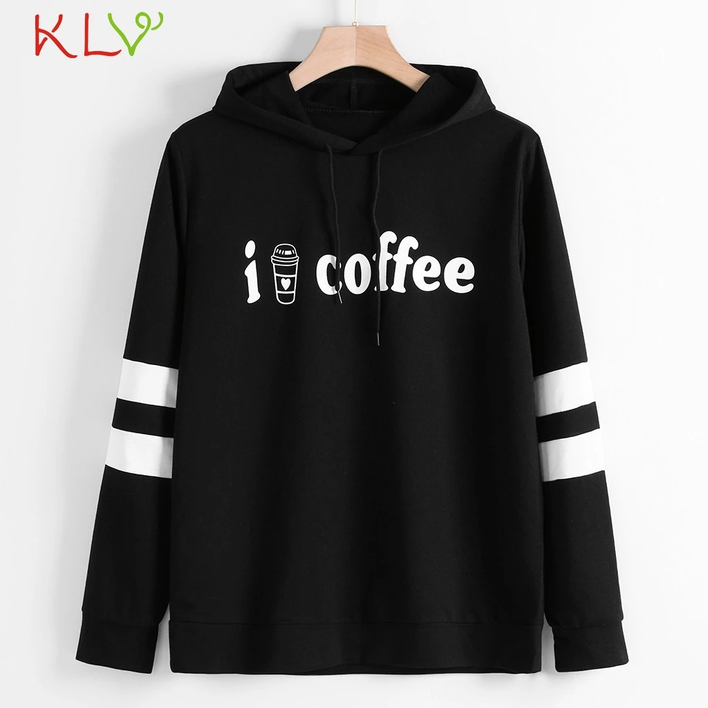 

Women Sweatshirt Hoodies Coffee Print Funny Letter Long Sleeve Pullover Winter Fall 2019 PlusSize Streetwear Korean Clothes 19Ag