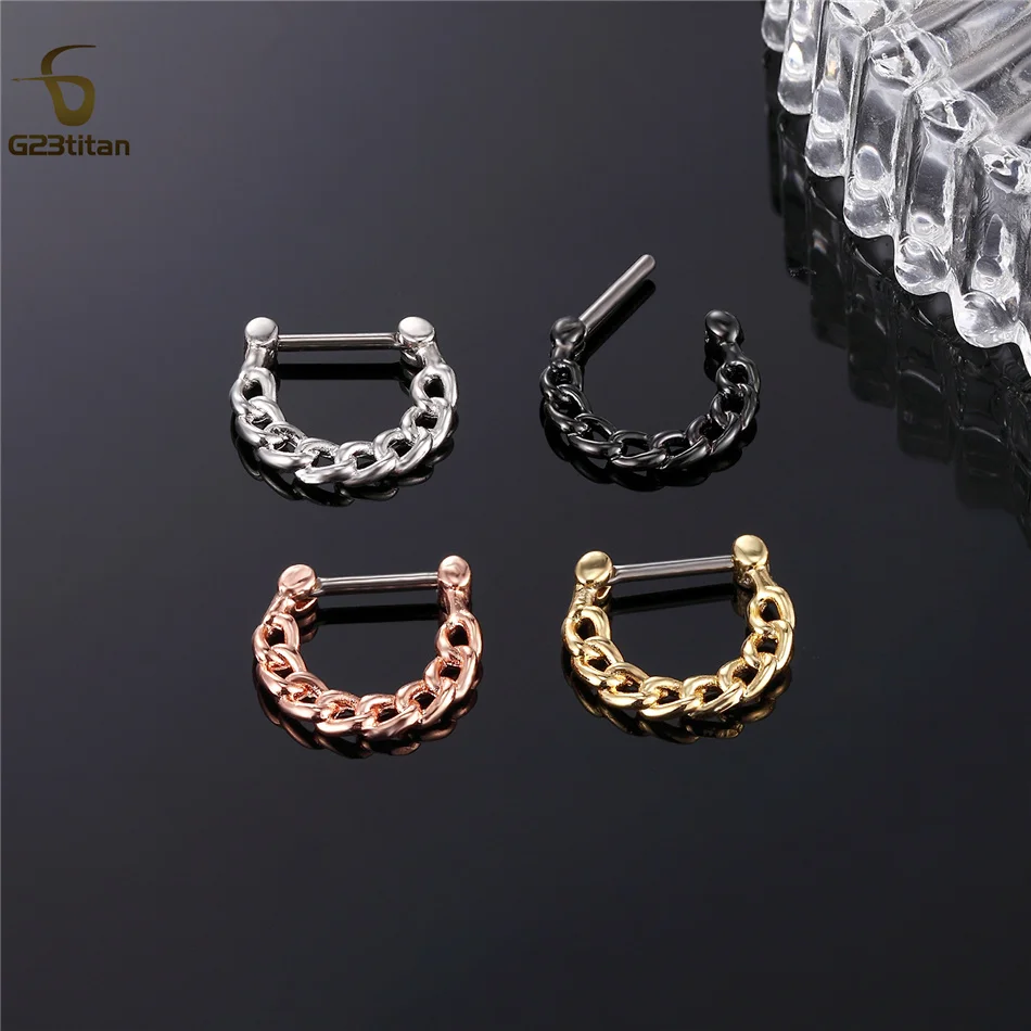 G23 titanium Nose Ring Septum Clicker Chain Daith Earrings Hoop Nipple Ear Cartilage Tragus Lip Stud 16g Piercing Body Jewelry - Image 4