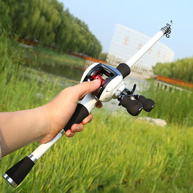 

Carbon Fiber Lure Fishing Rod with Low-Profile Reel Telescopic Sea Lake Fishing Pole Set KH889