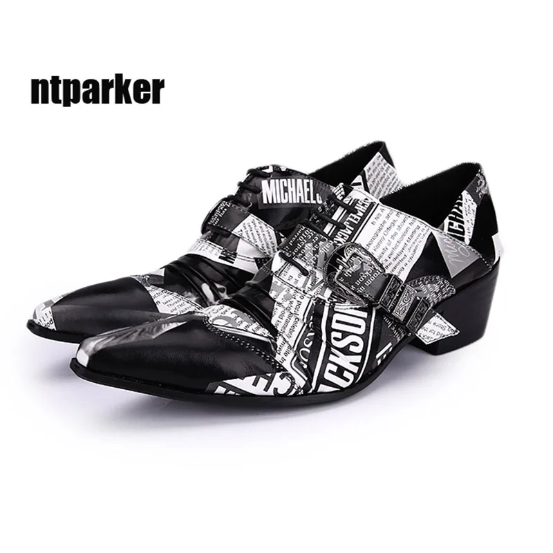 

ntparker Big Size EU38-46! Rock Personality Paper Pattern Design Men Shoes Height Increased Men Dress Lteather Shoes, Free Ship!