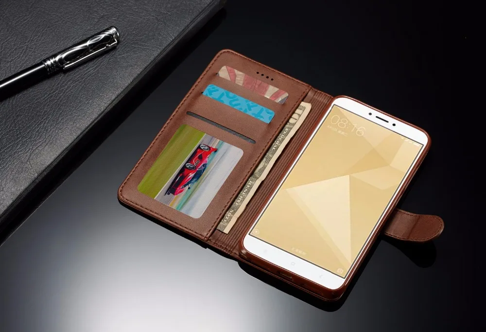 

Luxury multi-purpose millet Redmi Note 4 red leather flip cover redmi note 4x card slot cover for basic millet redmi note 4 phon