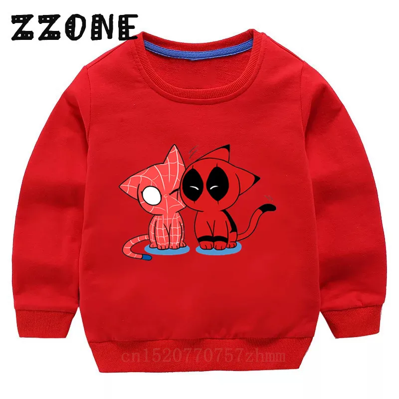 2407G-Red- Детские толстовки с капюшоном детские свитера с изображением смешной Дэдпул и Человека-паука хлопковый пуловер для малышей топы для девочек и мальчиков, осенняя одежда KYT2407 - Цвет: 2407G-Red-