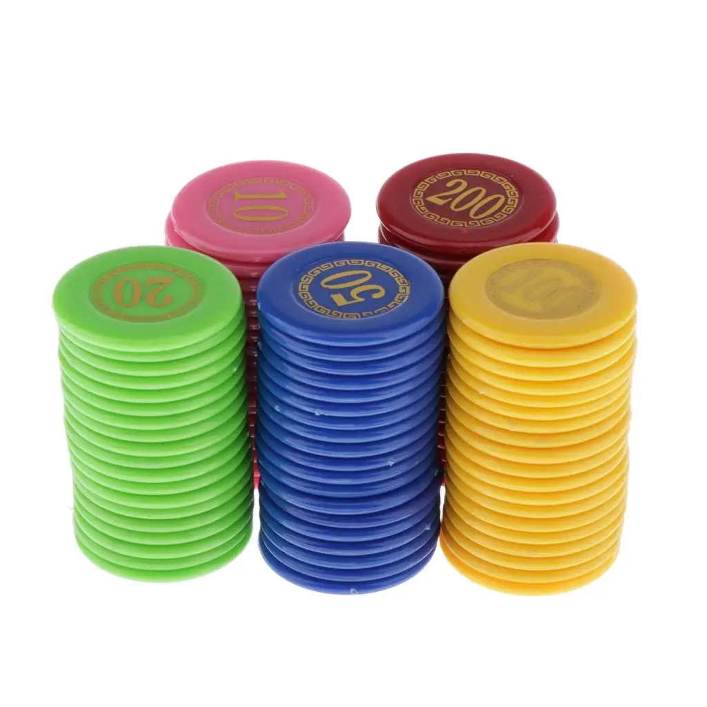 Poker Game Tokens, 100 Pack of Plastic Value Chips, 1.6 inch Counting Markers for Bingo, Mahjong, Roulette and Blackjack