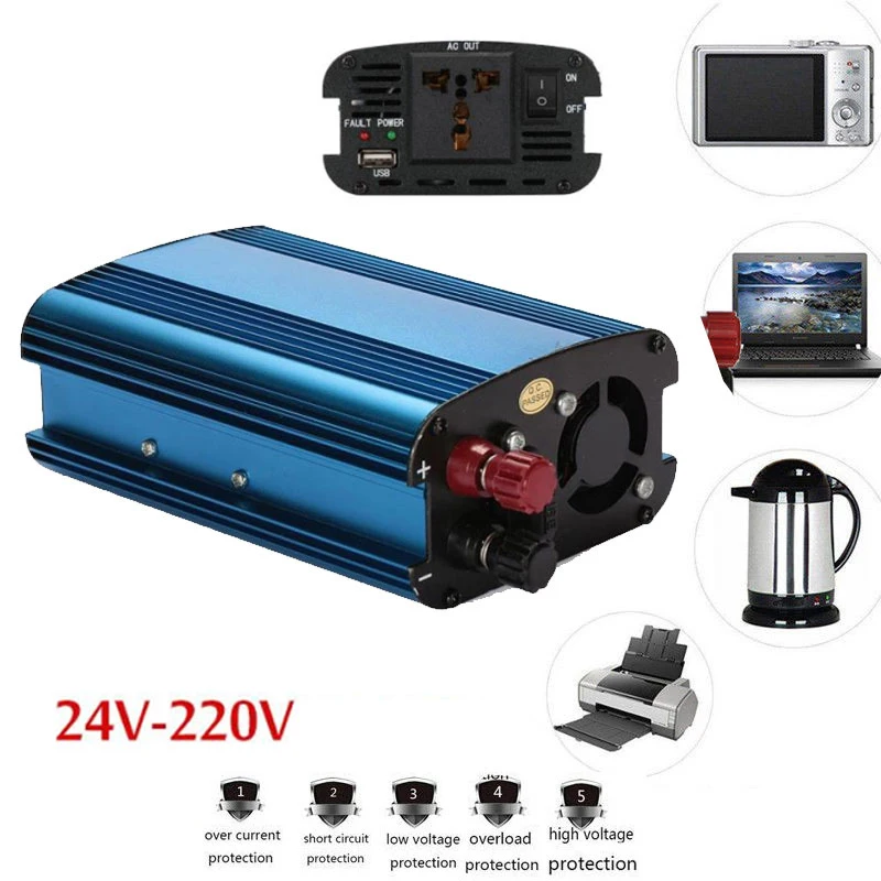 Vehemo DC24V к AC220V 1600 Вт пиковый автоматический Инвертор солнечной энергии инвертор Открытый Портативный трансформатор алюминиевый сплав автомобильный инвертор