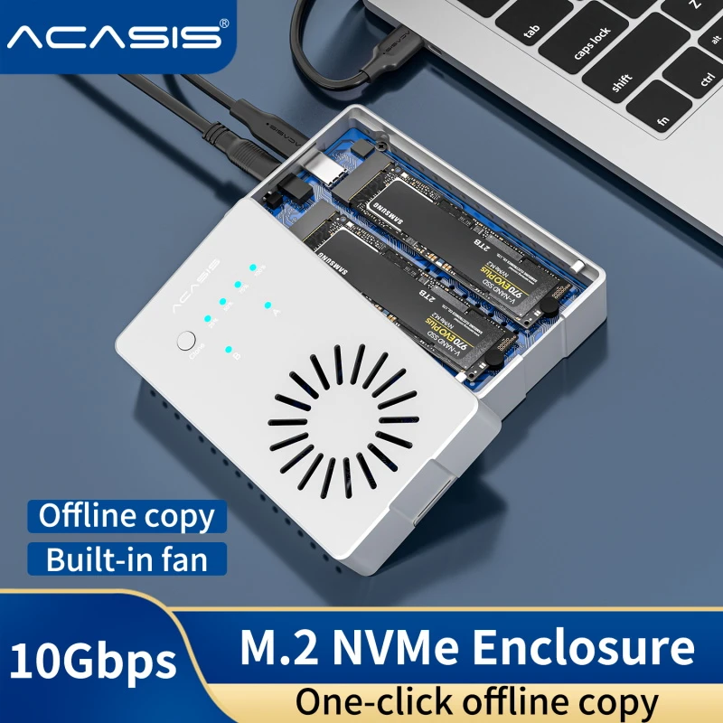 Acasis M.2 NVME SSD Case with Built-in Cooling Fan Type-C M2 NVME SSD Enclosure For M.2 NVME 2242 2260 2280 SSD hard disk enclosure 3.5