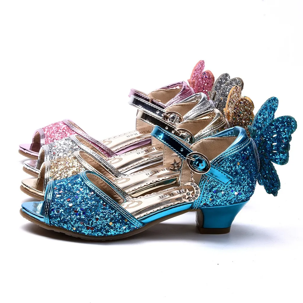 Детская танцевальная обувь для принцессы сандалии с украшением в виде бабочек модная обувь для девочек на липучке все сезоны