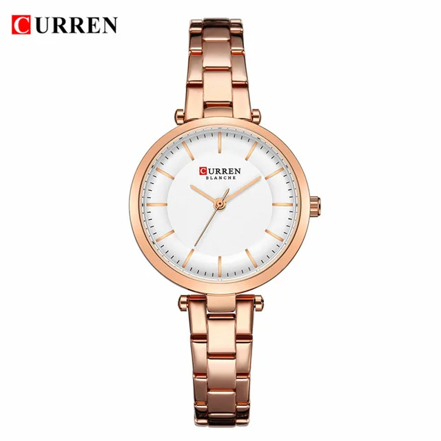 rose gold Curren Роскошные, брендовые минималистичные Кварцевые часы Женские часы из розового золота с браслетом повседневные тонкие часы для дам Наручные часы со стальной - Цвет: rose gold