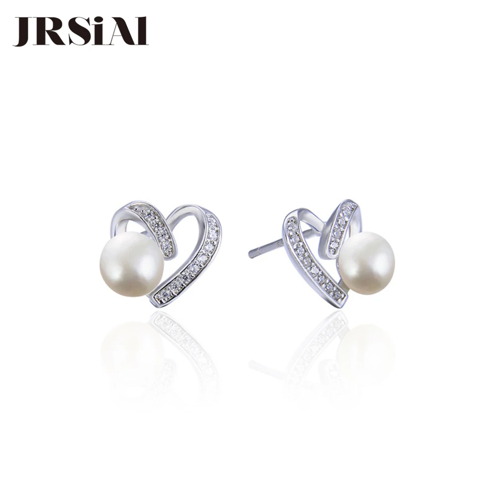 

JRSIAL 925 Sterling Silver Jewelry Freshwater Pearl Earrings Korean Fashion Woman Zircon Earrings Love Bead Earrings