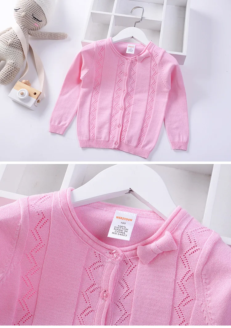 bowknot girls cardigan kids knitted wear thin children's sweaters clothing