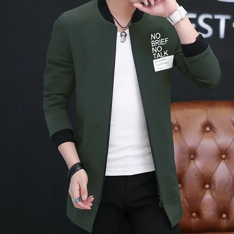 

Spring And Autumn Men's Mid-length Jacket Korean-style Slim Fit Baseball Collar Fashion Printed Coat Now