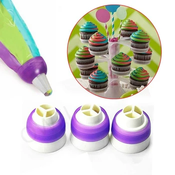 

3-Color Icing Piping Bag Russian Nozzle Converter Coupler Cake Cream Pastry Bag Nozzle Adapter For Cupcake Fondant Cookie