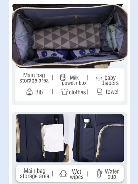 Baby Diaper Bag Bed Backpack For Mom Maternity Bag For Stroller Nappy Bag Large Capacity Nursing Bag for Baby Care Upgrade Hooks 3