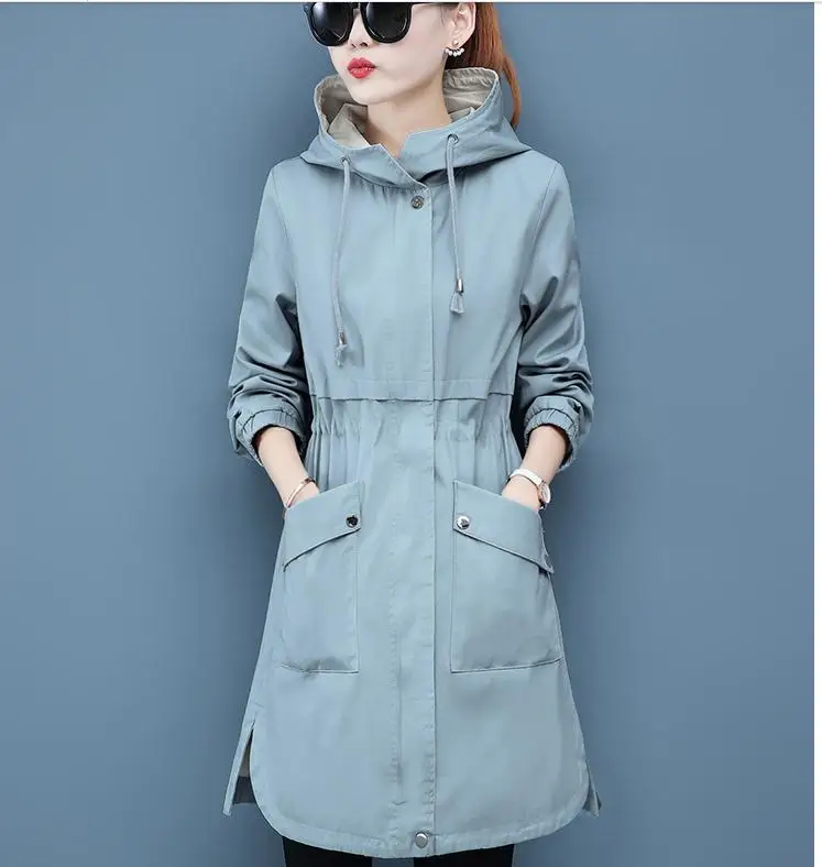 Женская ветровка с капюшоном стильная модная длинным рукавом весна-осень-зима 2020