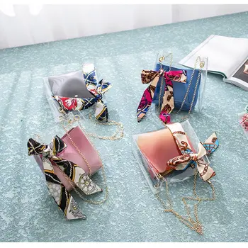 

New Fashion wild transparent bag chain scarf bucket bag female casual shoulder diagonal Messenger bag sling pouch Handbag