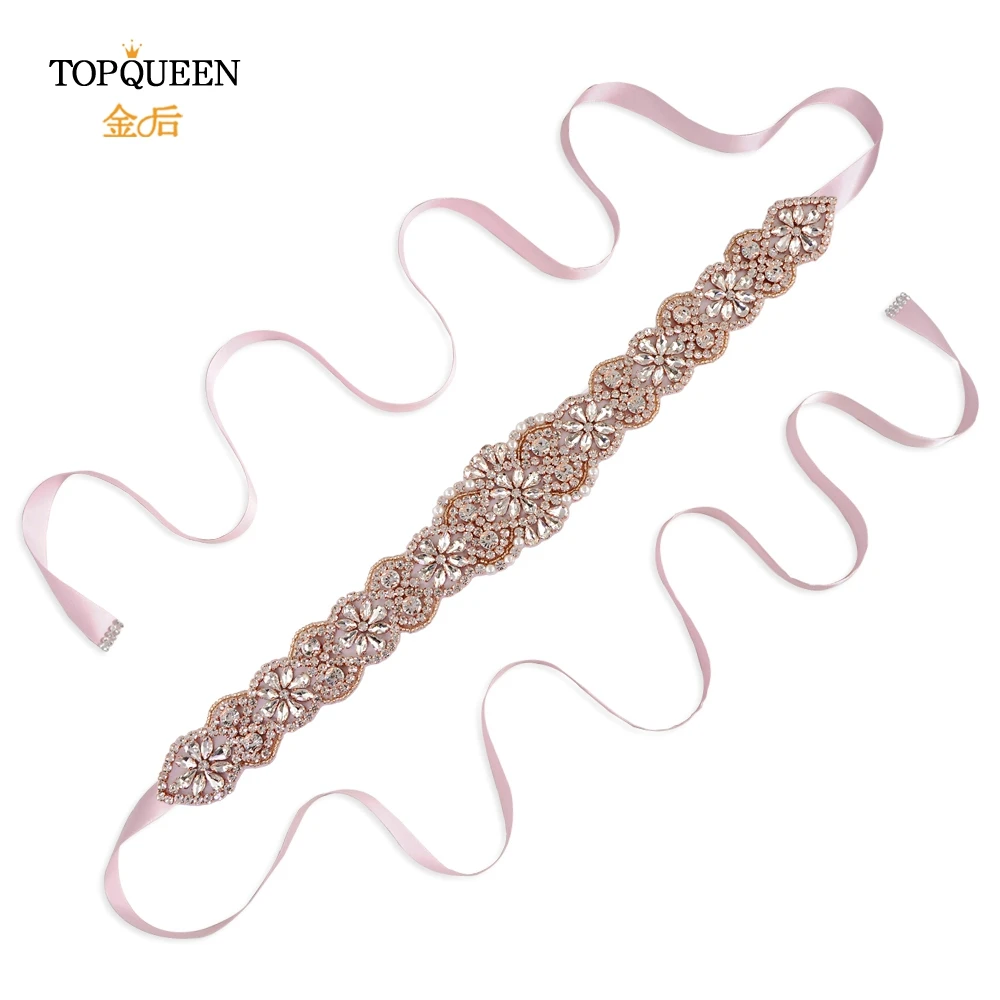 TOPQUEEN S161B-RG, розовое золото, свадебный пояс, стразы, стразы, пояс для свадебного платья