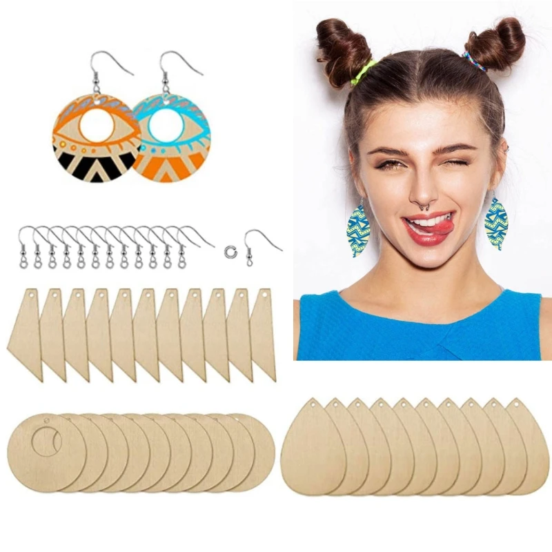 

60 Pieces Unfinished Wooden Earrings Pendants Blank Teardrop and Tapered Cutout Pendants Jewelry Making DIY Crafts
