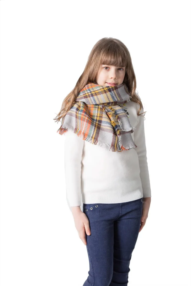 Модный осенне-зимний детский шарф для девочек, кашемировые теплые шерстяные клетчатые шарфы, квадратная шаль