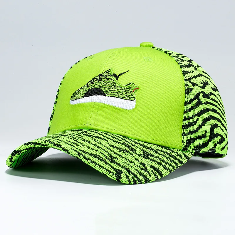 Модная дизайнерская обувь с вышивкой бейсбольная кепка для мужчин и женщин кепки с полосками флуоресцентная зеленая шляпа - Цвет: Флуоресцентный зеленый