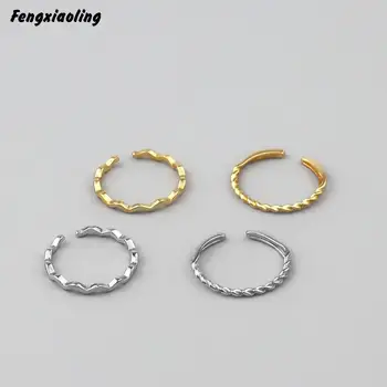 

Fengxiaoling 100% Genuine 925 Sterling Silver Minimalism Geometric Wave Twist Thin Rings For Women Fine Jewelry Cute Accessories