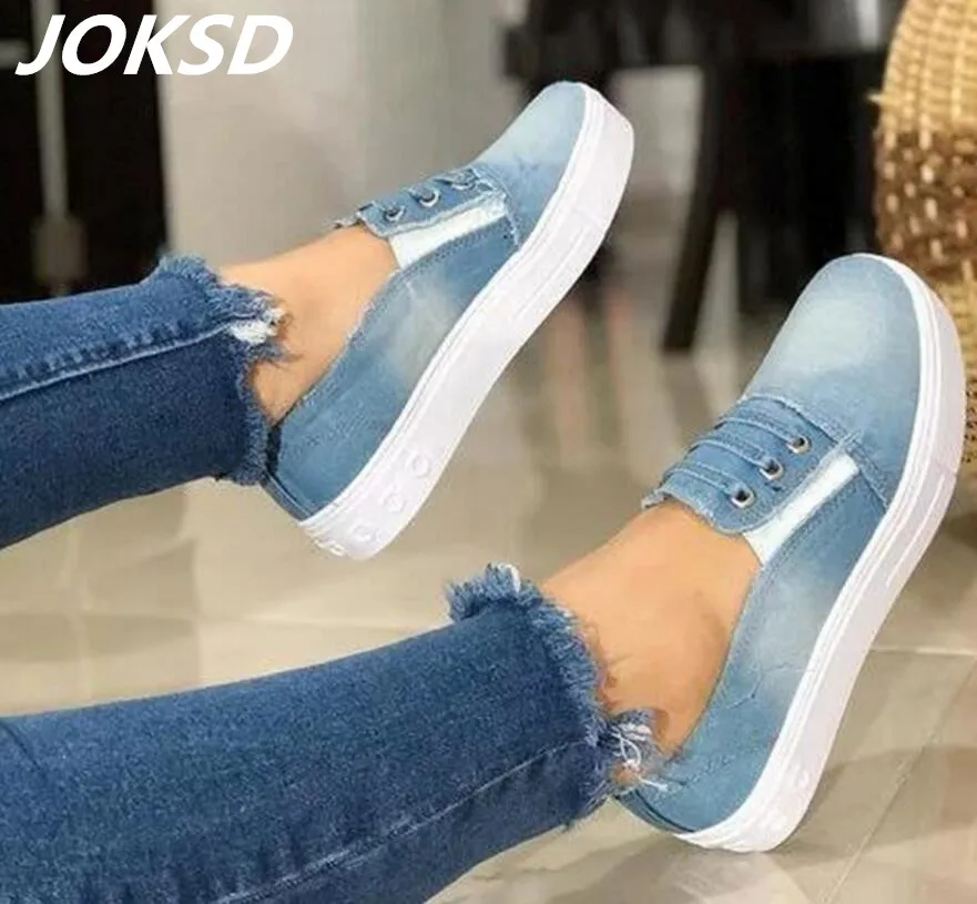 JOKSD Women's Denim Flat shoes slip-on Espadrilles Casual shoes for woman Walking Ladies Loafers Soft Shoes zapato X11