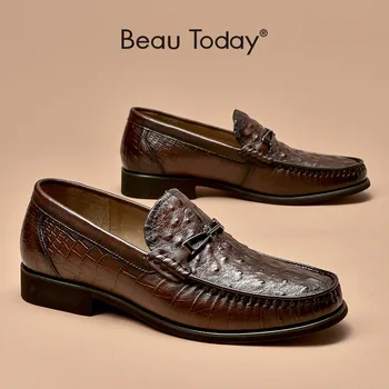 

Loafers Men Genuine Cow Leather Crocodile Pattern Dress Shoes Male Autumn Slip-On Metal Decoration Handmade BeauToday 50038