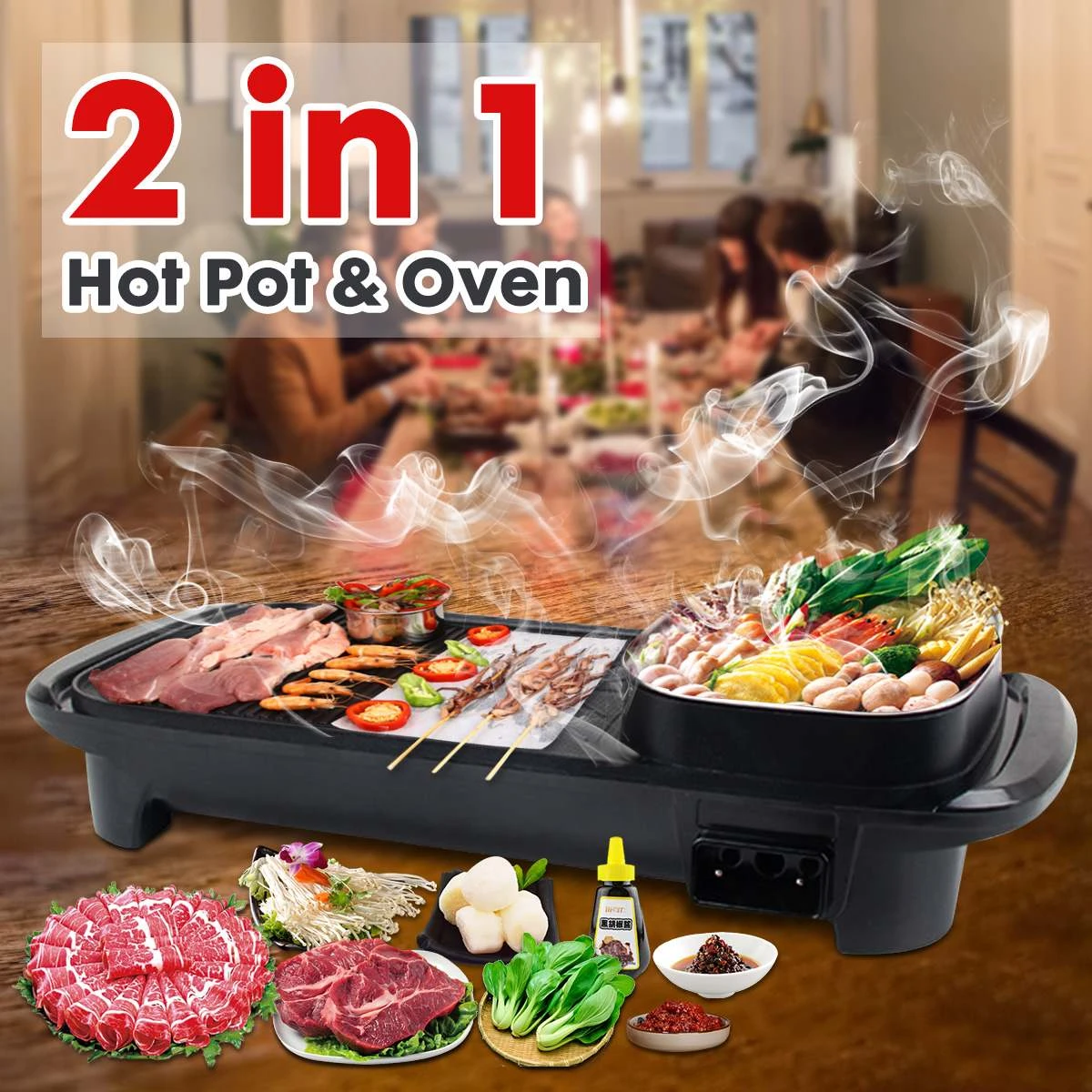 1360w 220v Multifunctional Electric Bbq Grill Non Stick Plate Barbecue Pan Hot Pot Dinner Party Picnic Skillet Maker Bbq Griddle Hot Plates Aliexpress
