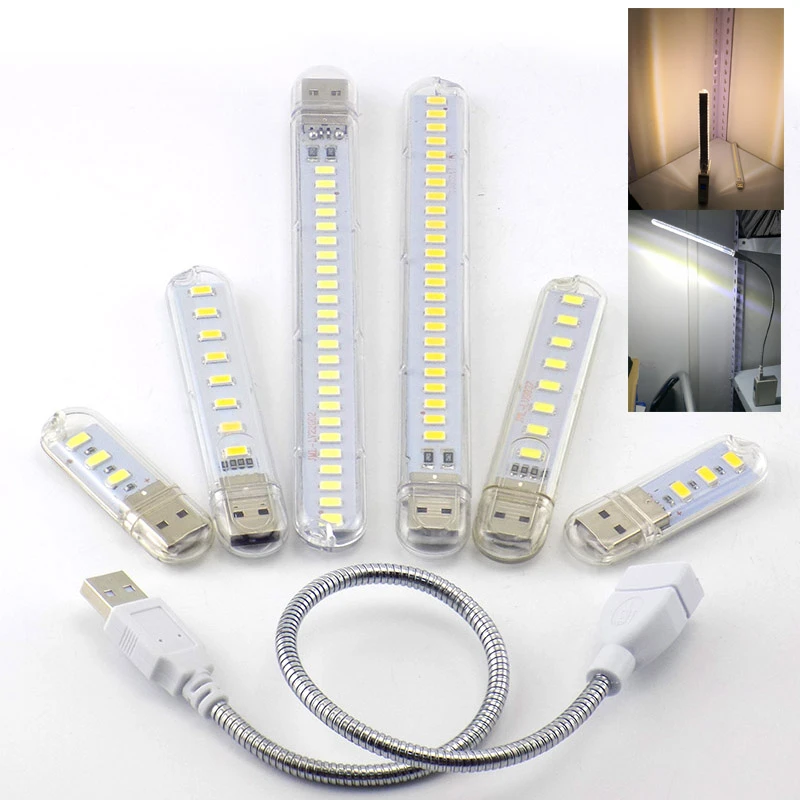 Mini USB Power 8 LED White/Warm White Computer Night Light LED Lamp Lighting 