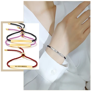 

Free Personalize Engrave Rope Chain Bracelets for Women Custom Jewelry with Casual Handmade Braided Size Adjustable