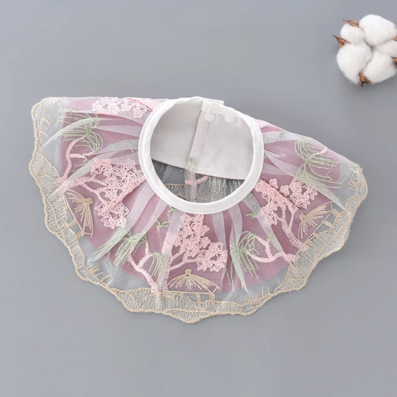 Girls Bib Cotton Waterproof Korean Style Round Saliva Towel Lace Embroidery Princess Newborn Baby Stuff Burp Cloths (5)
