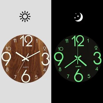 

Home Decor Arabic Number Night Lights Practical Luminous Wall Clock Low Noise Bedroom Non Ticking Quartz Living Room Hallway
