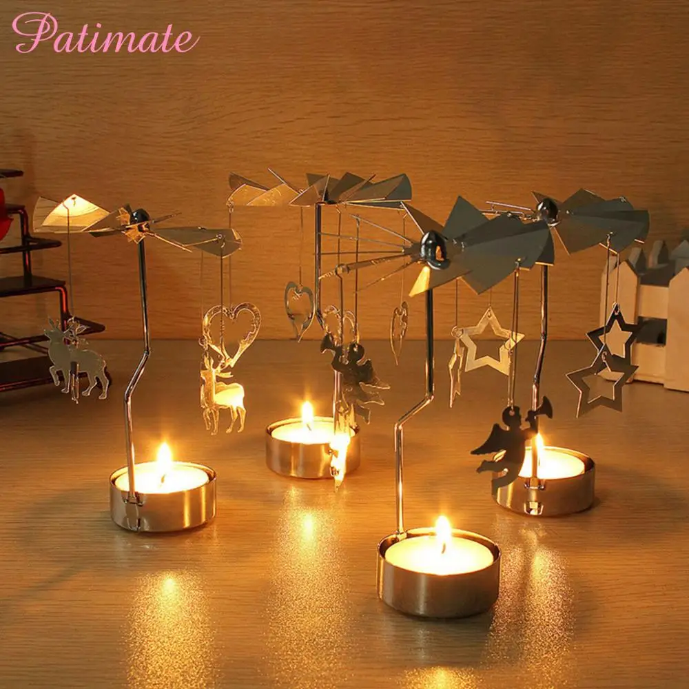 

PATIMATE 2019 Christmas Spinning Mental Candle Holder Candlestick Christmas Decoration For Home Happy New Year 2020 Xmas Gift