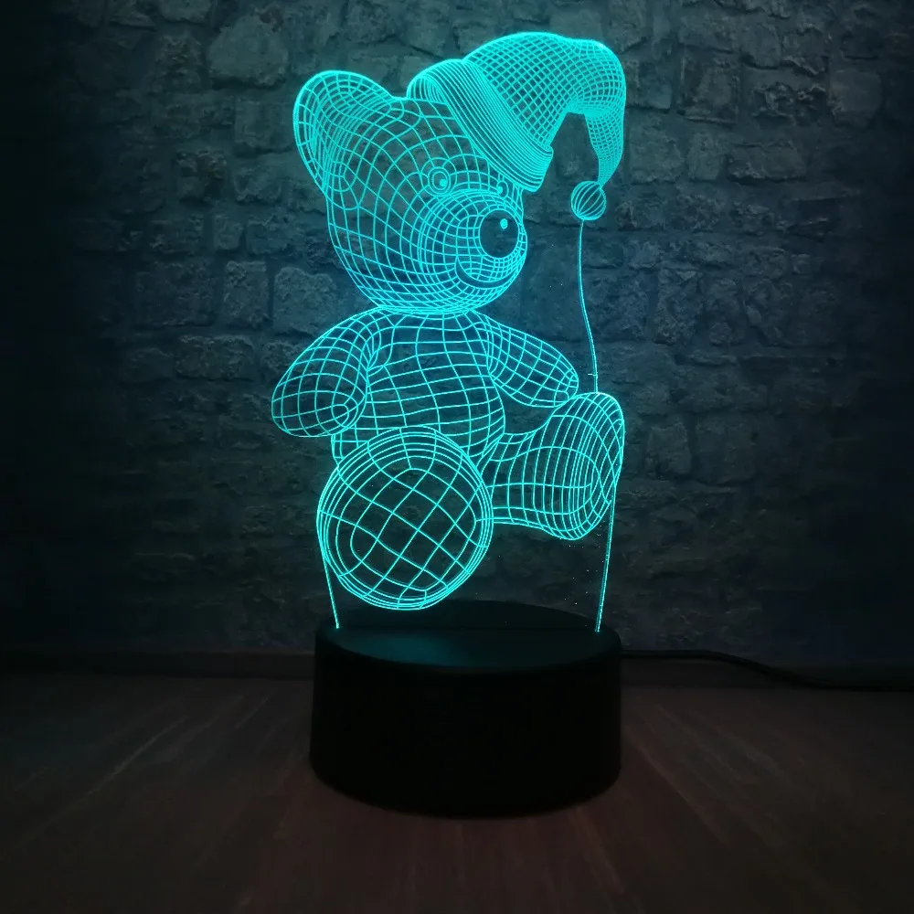 Милые подарки для девочек 3D лампа медведь 7 Красочный меняющийся ночник с Рождеством мультяшный светильник декор для атмосфера спальни свет
