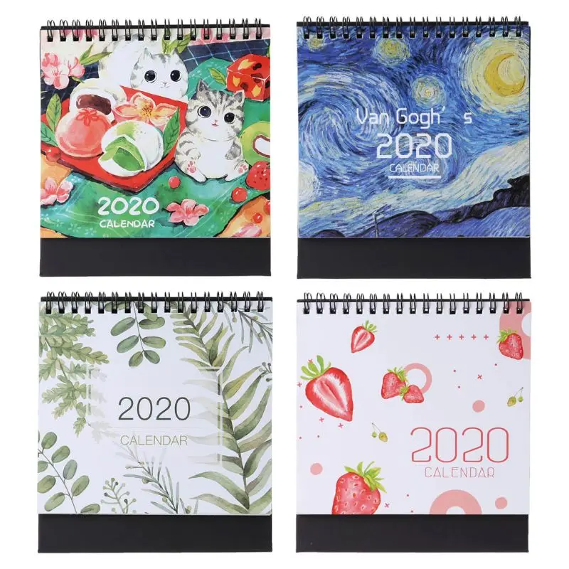 

2020 Colorful Pattern Desktop Standing Paper Double Coil Calendar Memo Daily Schedule Table Planner Yearly Agenda Organizer