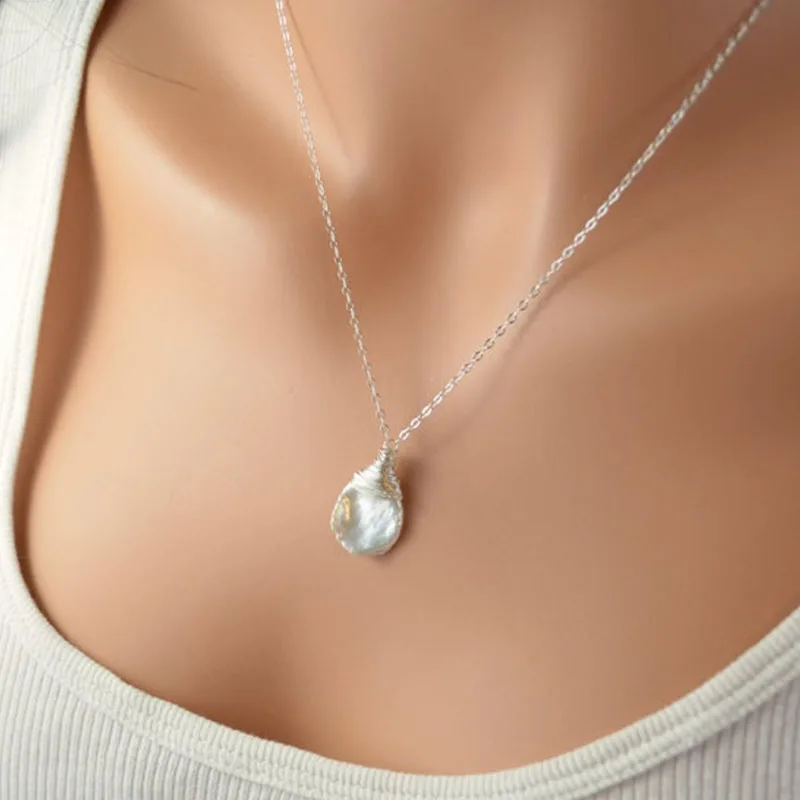 natural peacock metallic baroque pearl necklace, special color keshi pearl pendant necklace, - Image 5