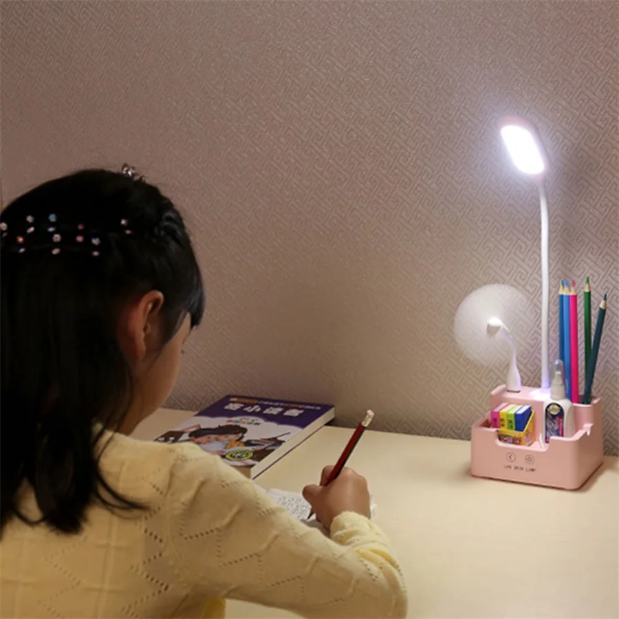  Rechargeable Led Table Lamp With Fan Touch Dimmable Desk Lamp Eye protection Reading Light For Kid  - 4000089807172
