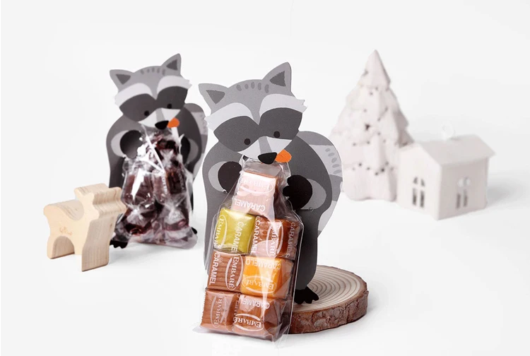 Пластиковая сумка для конфет 10 комплектов, прозрачная подарочная упаковка с изображением животных из мультфильмов, Подарочная сумка для детей, декор дня рождения iCraft