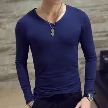 Long Sleeve T-Shirt Man Solid Spring Casual Sleeve V-neck Top Men Spring Casual Top Solid Color Pullovers Fashion Slim Basic Top
