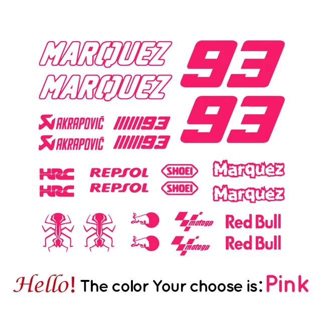 Marquez 93 Vinyl Stickers Motorcycle Decals Removable Car Sticker Motorbike Decal Decoration Pink