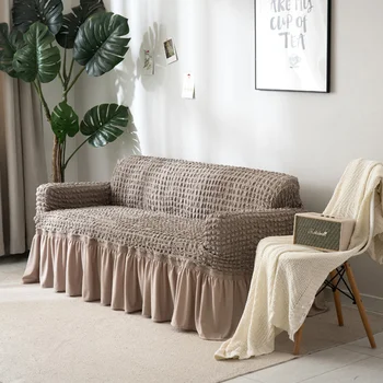 

Sofa Cover with Elastic Skirt Solid Color Europe Polyester Spandex Single Double Three Seats for Living Room Bedroom Couch Cover