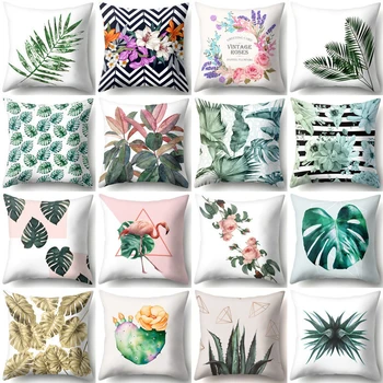 

45*45 nordic tropical plam tree green cushion cover flower cushions decorative for sofa car pink gold pillows flamingo 40575