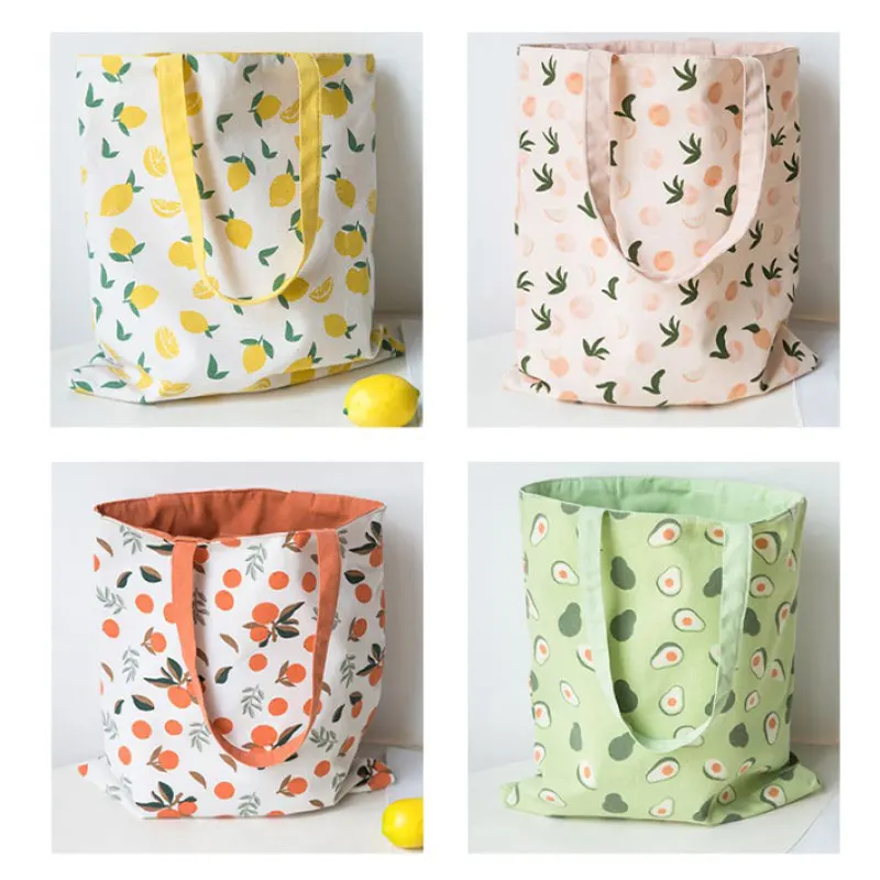 Fabric Double-sided Dual-use Hand Bag Cotton And Linen Pocket Handbag Shopping Bag Storage Bag Grocery Bag